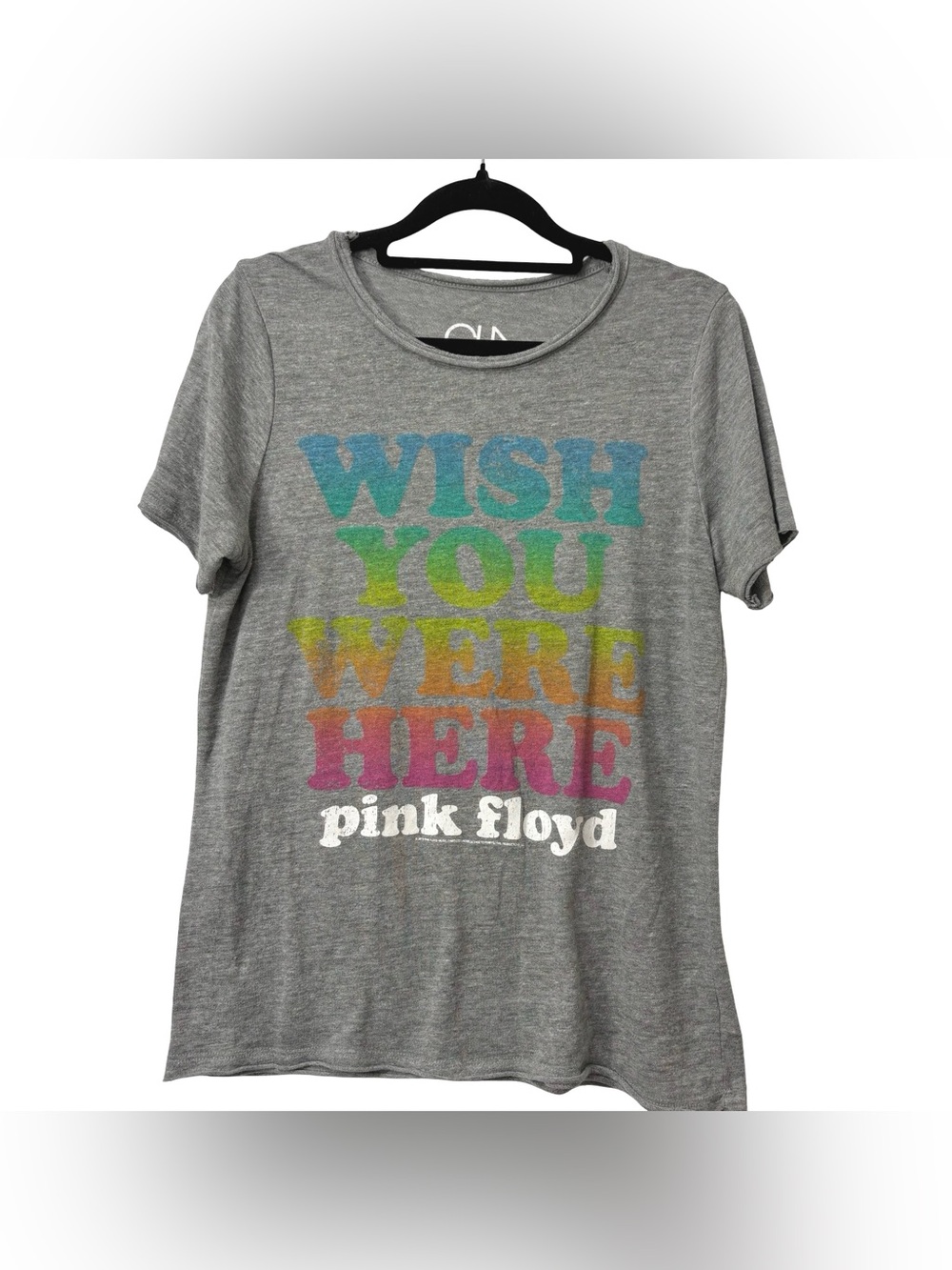 CHASER Pink Floyd "Wish You Were Here" band tee colorful distressed raw Hem Sz S